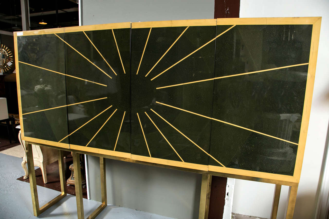 Mid-Century Style, Cabinet, Gold, Black, Lacquered Wood, Metal, USA, 1950s In Good Condition For Sale In Stamford, CT