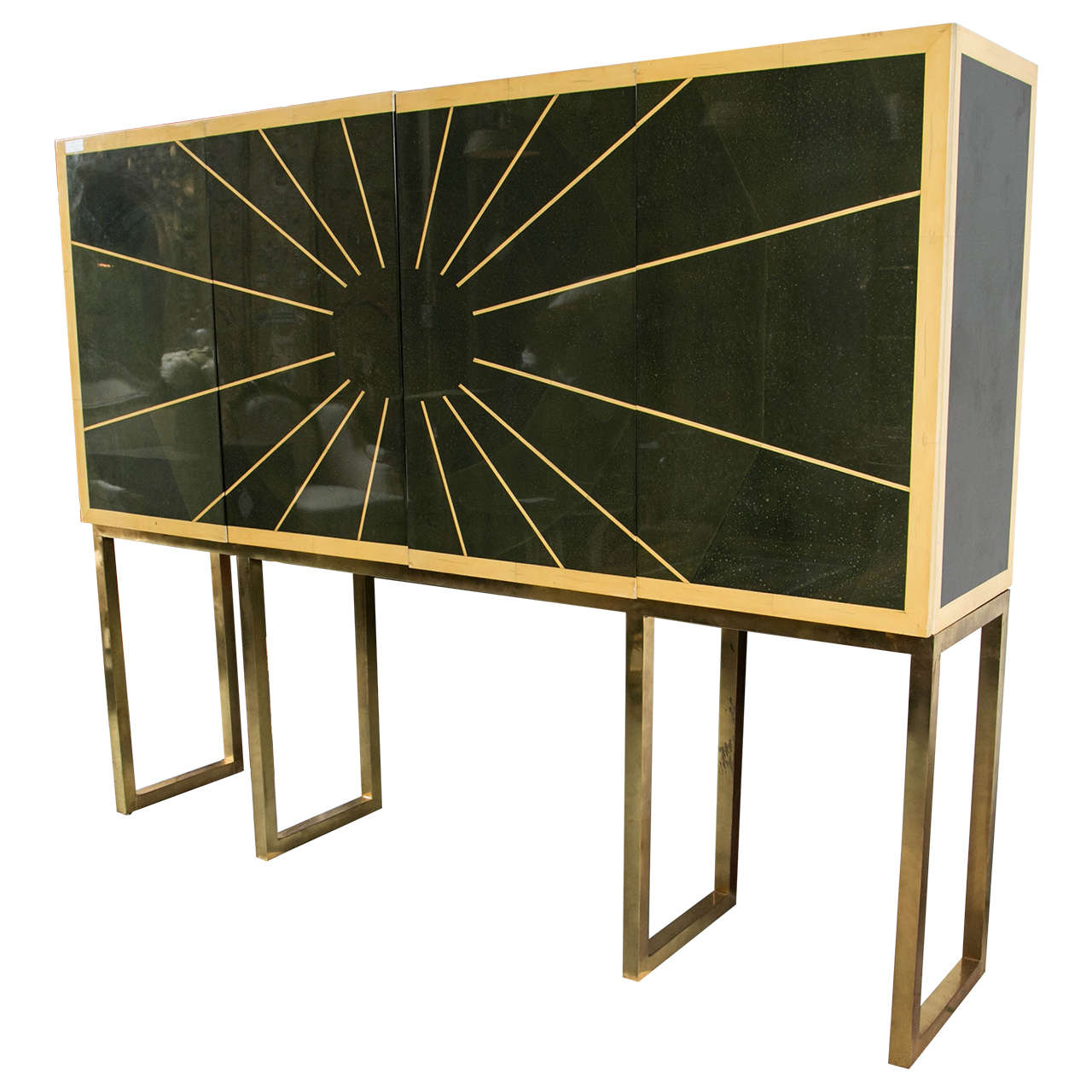 Cabinet on Bronze Stand Monumental Exquisite Sunburst Design