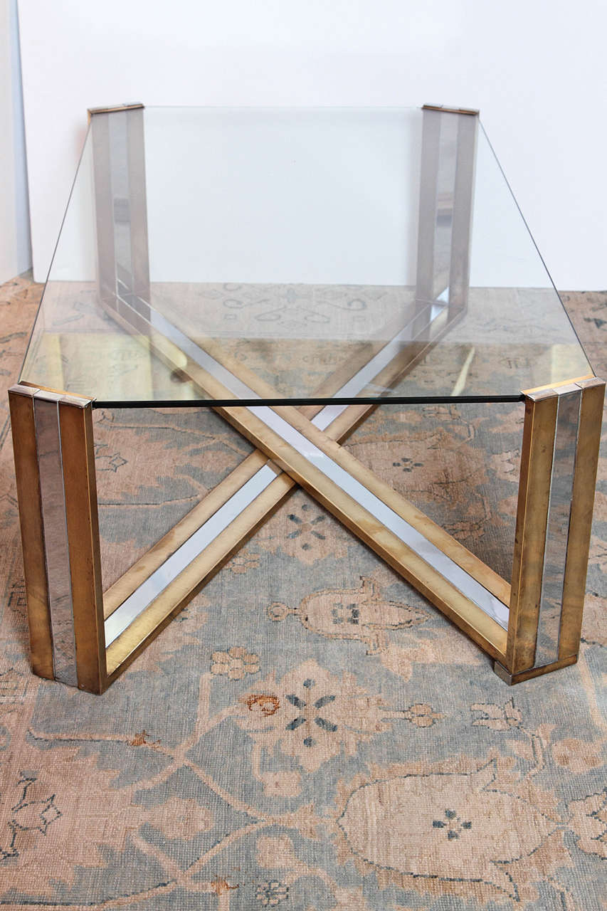 Pair of Italian Brass and Chrome Coffee Tables by Romeo Rega In Excellent Condition For Sale In Dallas, TX