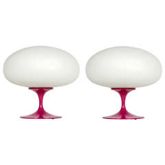 Vintage Pair of Fuschia Lacquered Lamps by Bill Curry for Laurel