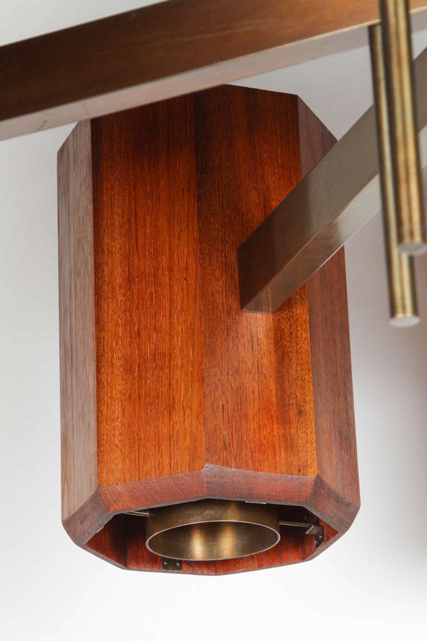 Massive Walnut and Brass Mid-Century Fixture 1