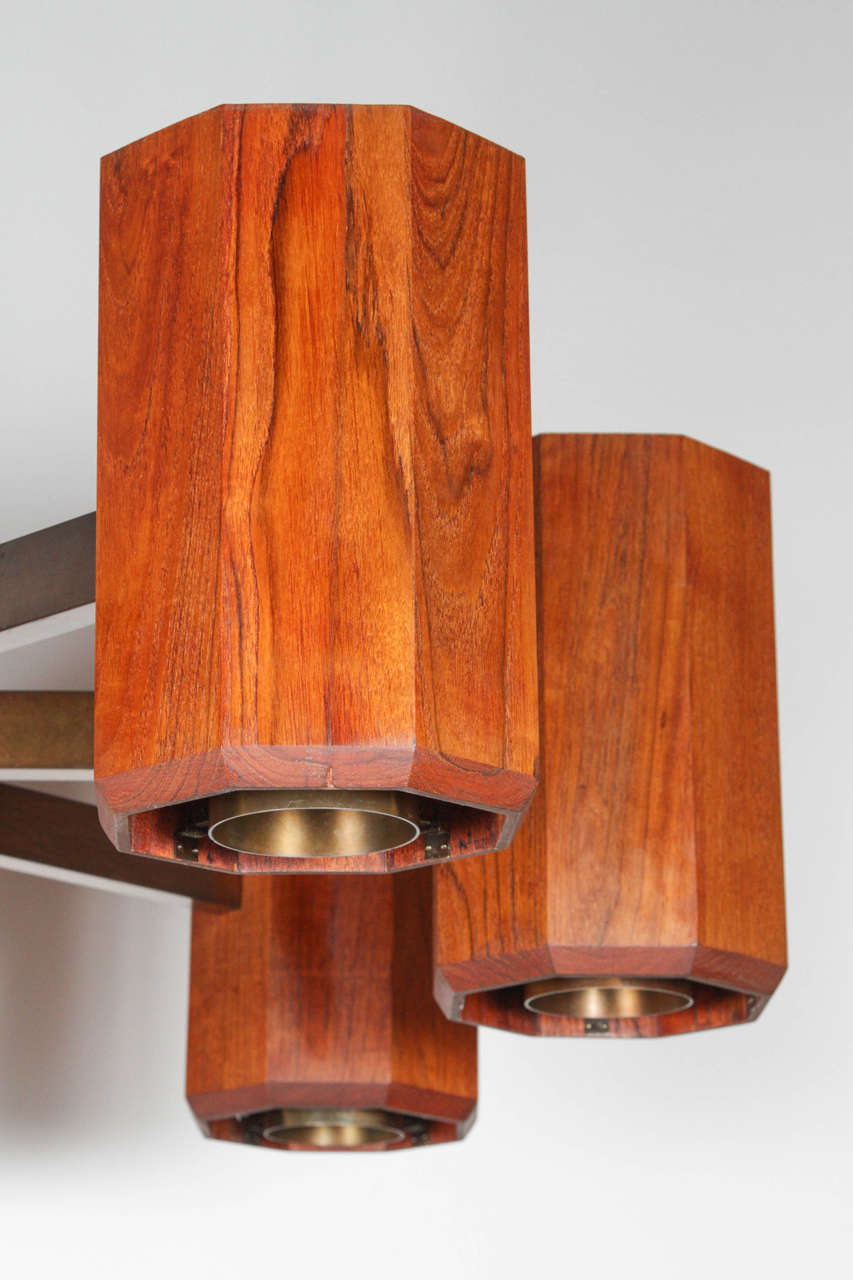 Massive Walnut and Brass Mid-Century Fixture 2