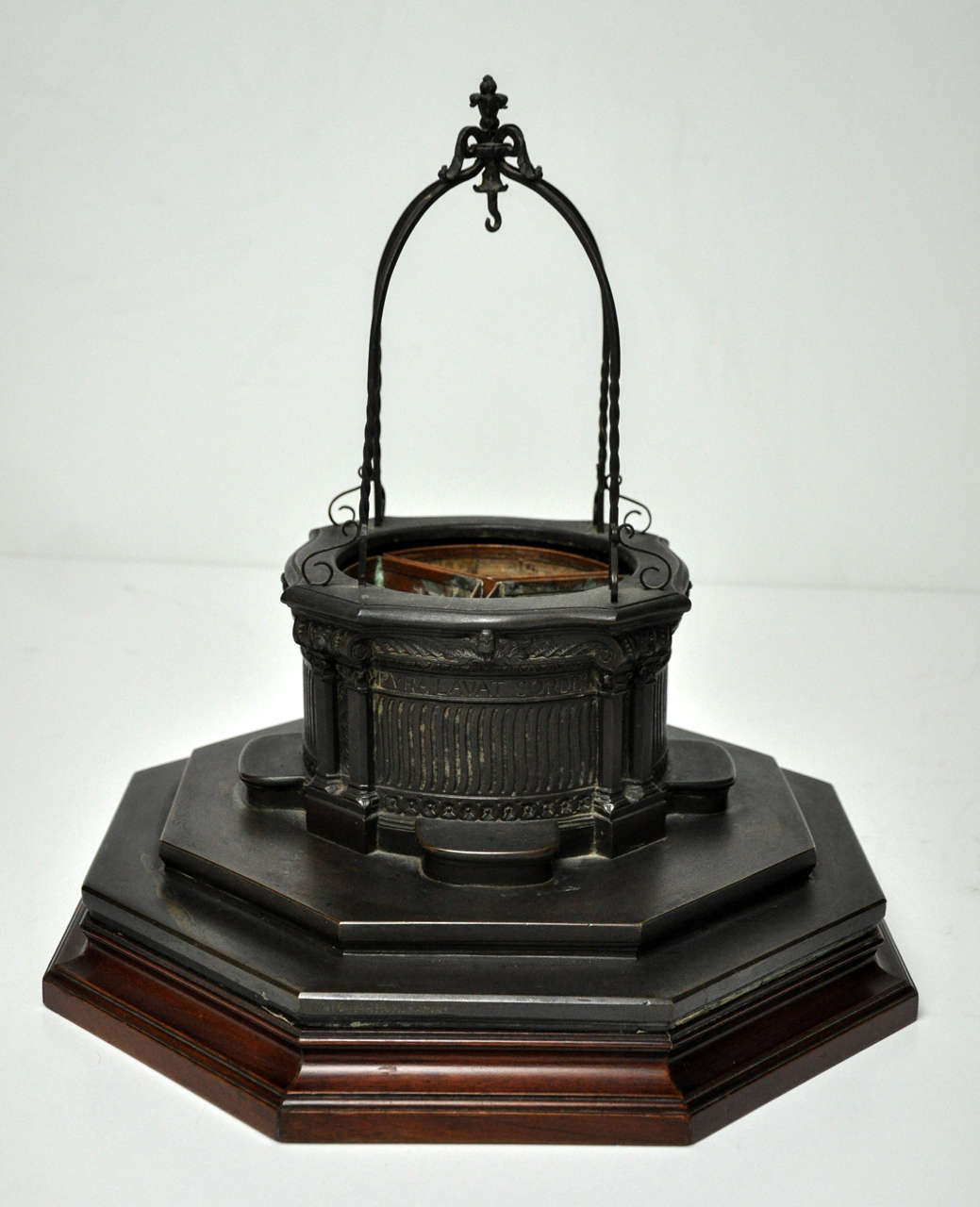 Italian Miniature Bronze Model of Florentine Well Head on Walnut Base, 1850