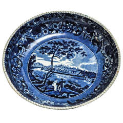 Blue Transfer Stafordshire White Junket Bowl
