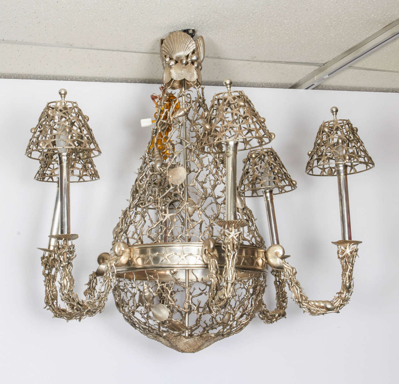 20th Century Silvered Bronze Seashell Chandelier