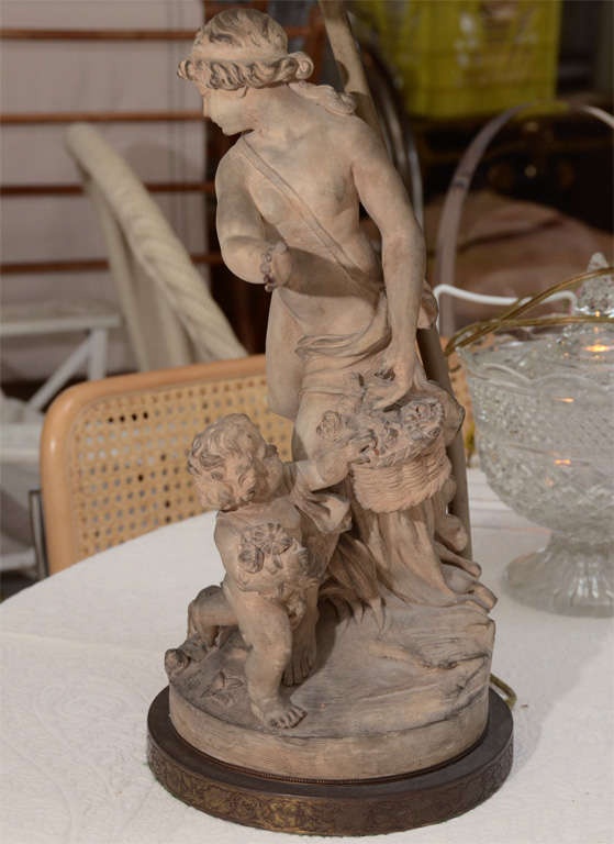 19th Century French Terracotta Figural Group Mounted as a Lamp For Sale 2