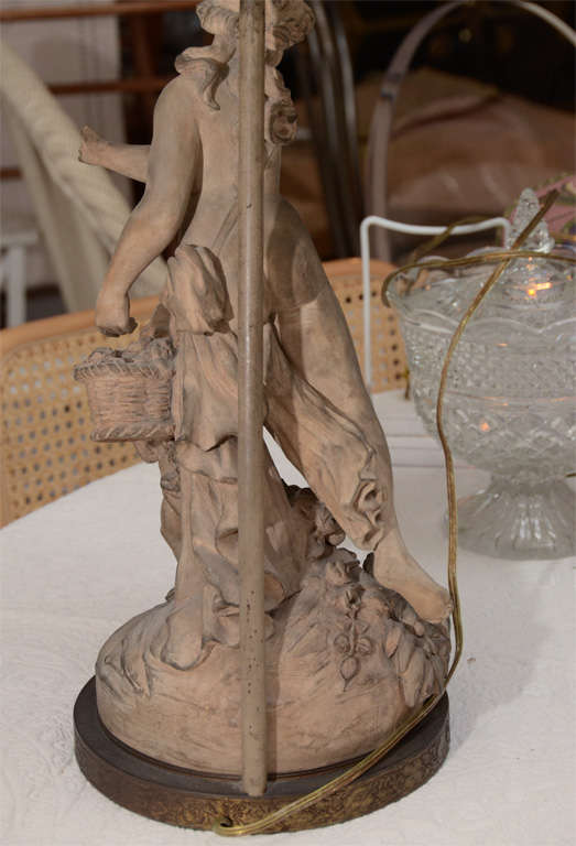 19th Century French Terracotta Figural Group Mounted as a Lamp For Sale 4