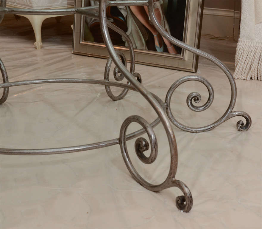 Round Glass Top Dining Table with Attractive Wrought Iron Base at 1stdibs