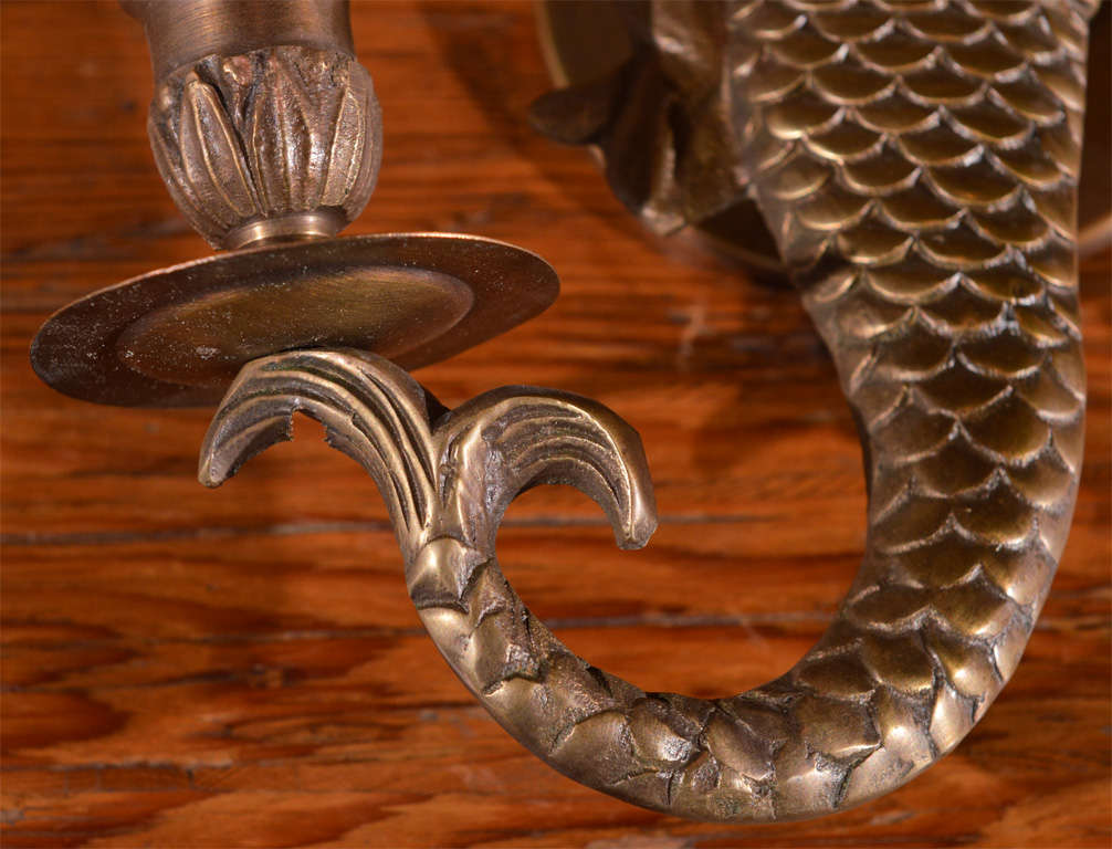 Brass Pair, French Mermaid Sconces