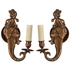 Pair, French Mermaid Sconces