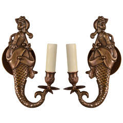 Pair, French Mermaid Sconces