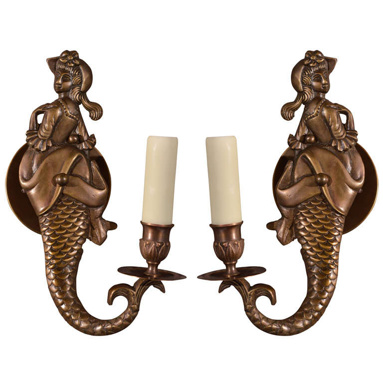Pair, French Mermaid Sconces
