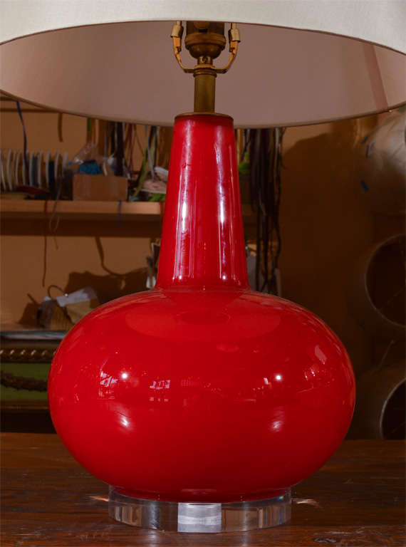 Pair of Red Cased MidCentury Glass Table Lamps at 1stdibs