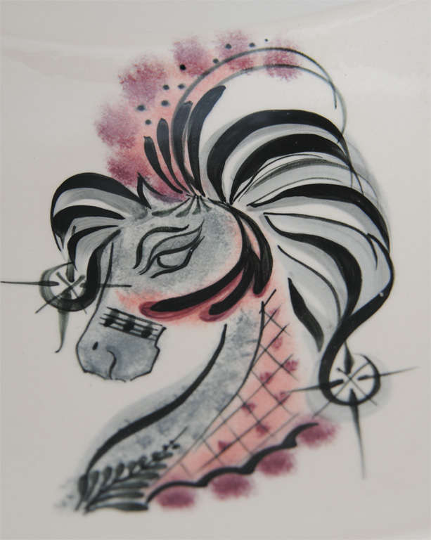 Mid-20th Century Handpainted Carnival Horse square Platter For Sale