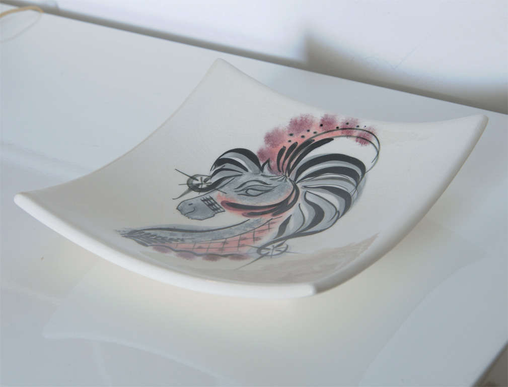 Handpainted Carnival Horse square Platter For Sale 2