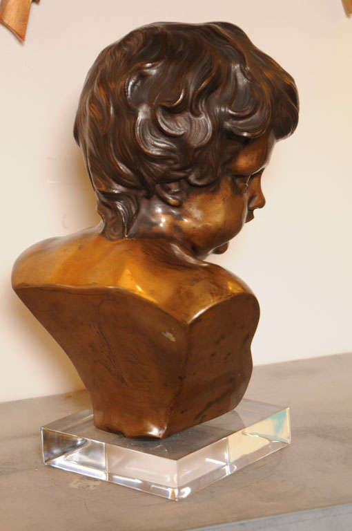 French Bronze Bust on Lucite Base by Duquesnoy For Sale 1