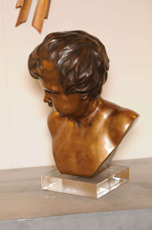 French Bronze Bust on Lucite Base by Duquesnoy For Sale 2