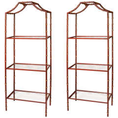 Pair of Three Tiered Tole Faux Bamboo Etageres