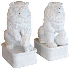 Pair of Blanc de Chien Chinese Foo Dogs