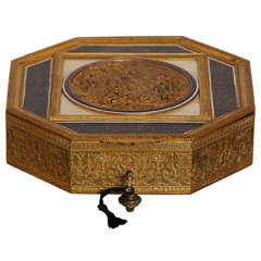 French 19Th C Bronze & Enamel Octagonal Box