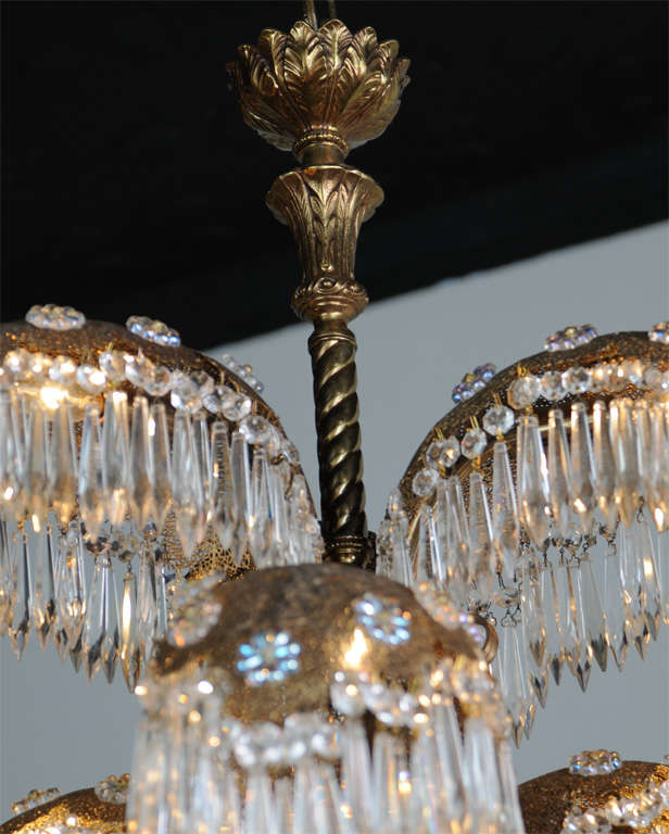 Metal Italian Art Deco 9 Light Palm Tree Chandelier, 1940's