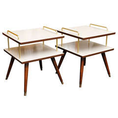 Smart 50's Brass Walnut and Laminate Side Tables