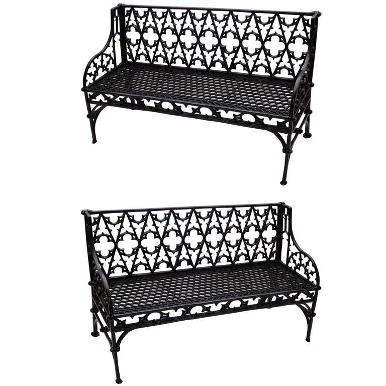 Pair of Cast Iron Gothic Garden Benches