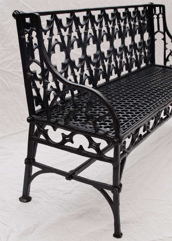 Pair of Cast Iron Gothic Garden Benches In Excellent Condition In Kensington, MD