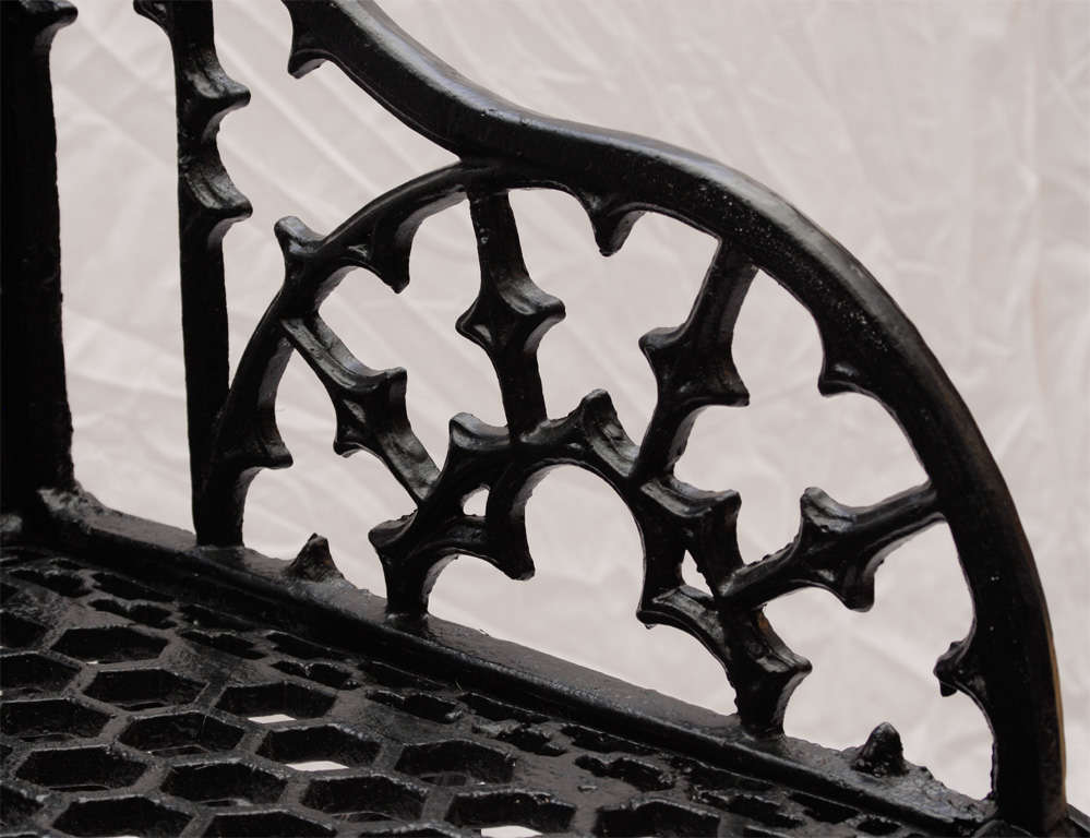 Pair of Cast Iron Gothic Garden Benches 2