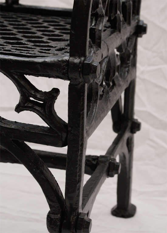 Pair of Cast Iron Gothic Garden Benches 3