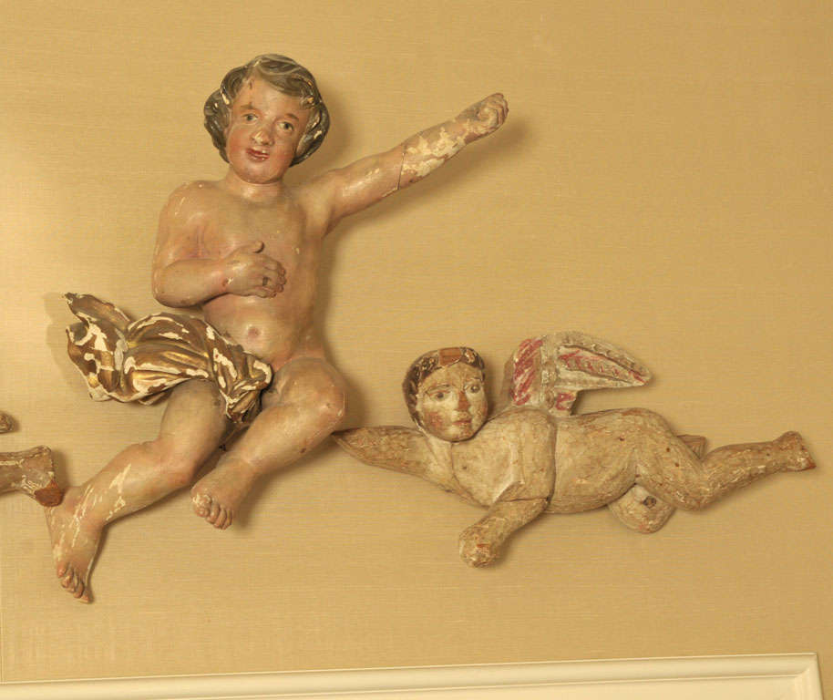 18th Century and Earlier A pair of 17th century Dutch polychrome painted carved putti/cherubs For Sale
