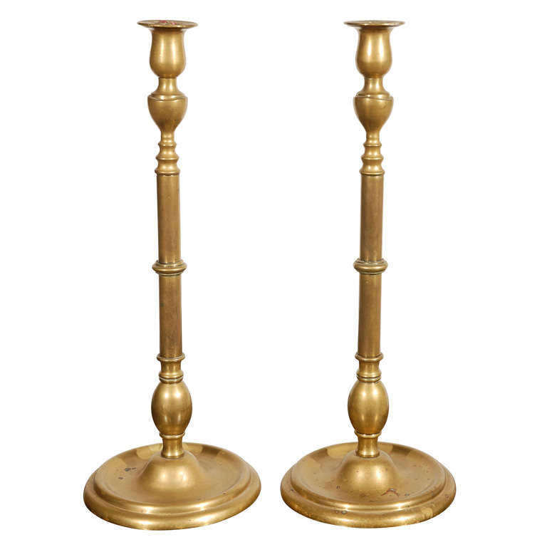 Pair of Tall Brass Candle Sticks at 1stDibs