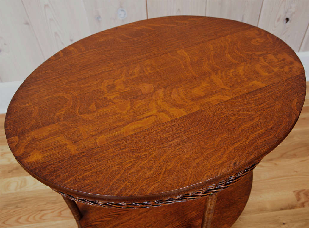 antique wicker table with oak top