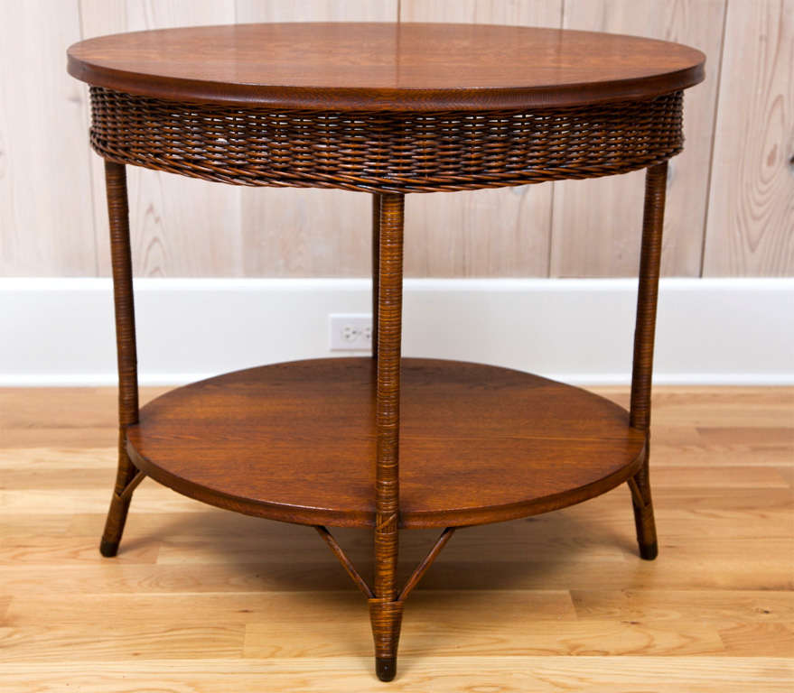 American Antique Wicker and Oak Table