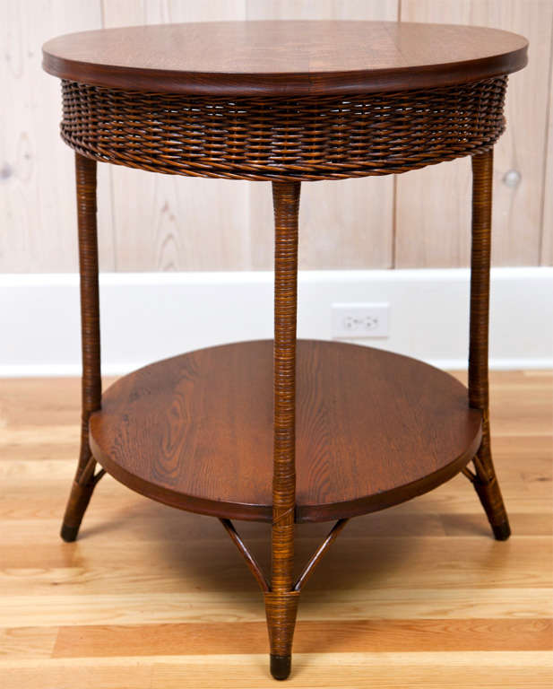 Antique Wicker and Oak Table In Excellent Condition In Old Saybrook, CT
