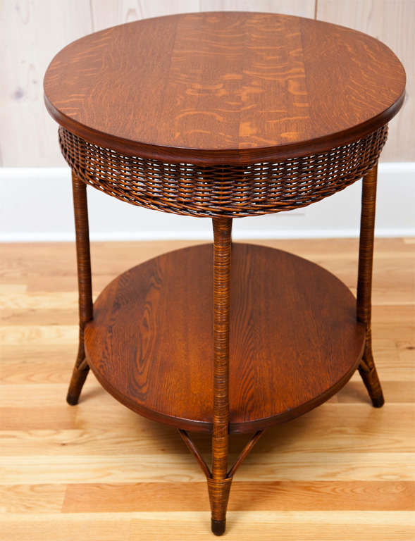 20th Century Antique Wicker and Oak Table