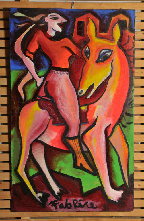 Wood panel painting by Fabrice - signed and dated