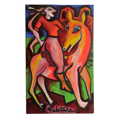 Wood panel painting by Fabrice - signed and dated 3