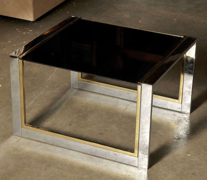 Mid-Century Modern Chrome, Brass, and Glass Side or Coffee Table For Sale