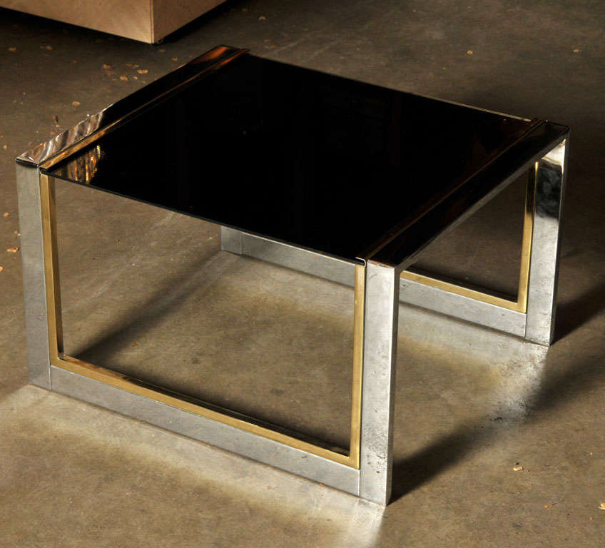 French Chrome, Brass, and Glass Side or Coffee Table For Sale