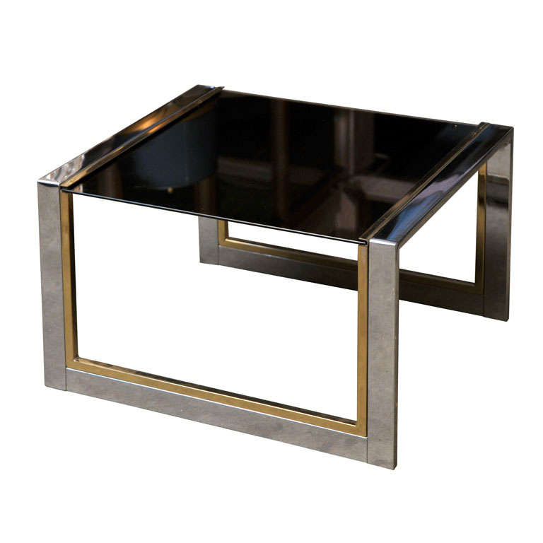 Chrome, Brass, and Glass Side or Coffee Table For Sale