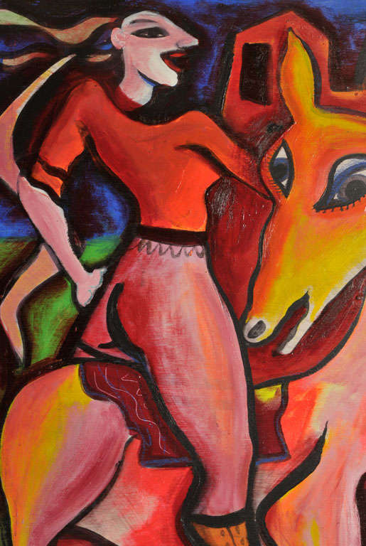 Wood panel painting by Fabrice signed and dated For Sale at 1stDibs