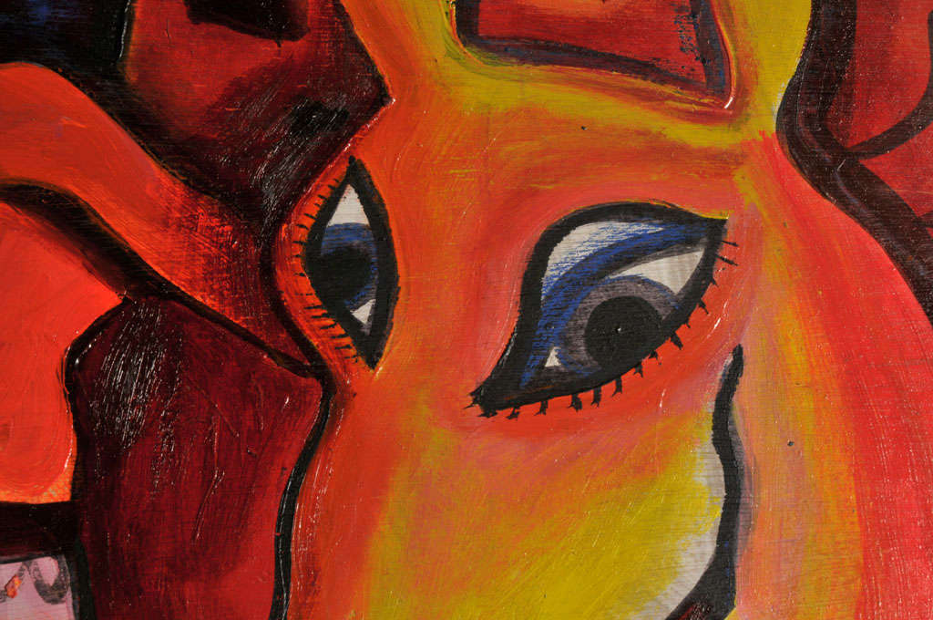 Wood panel painting by Fabrice signed and dated For Sale at 1stDibs