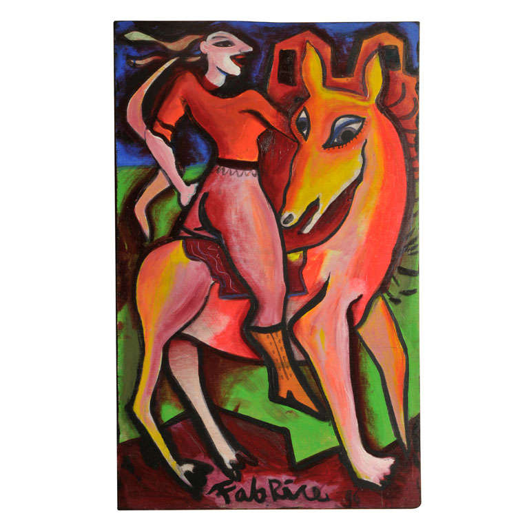 Wood panel painting by Fabrice signed and dated For Sale at 1stDibs