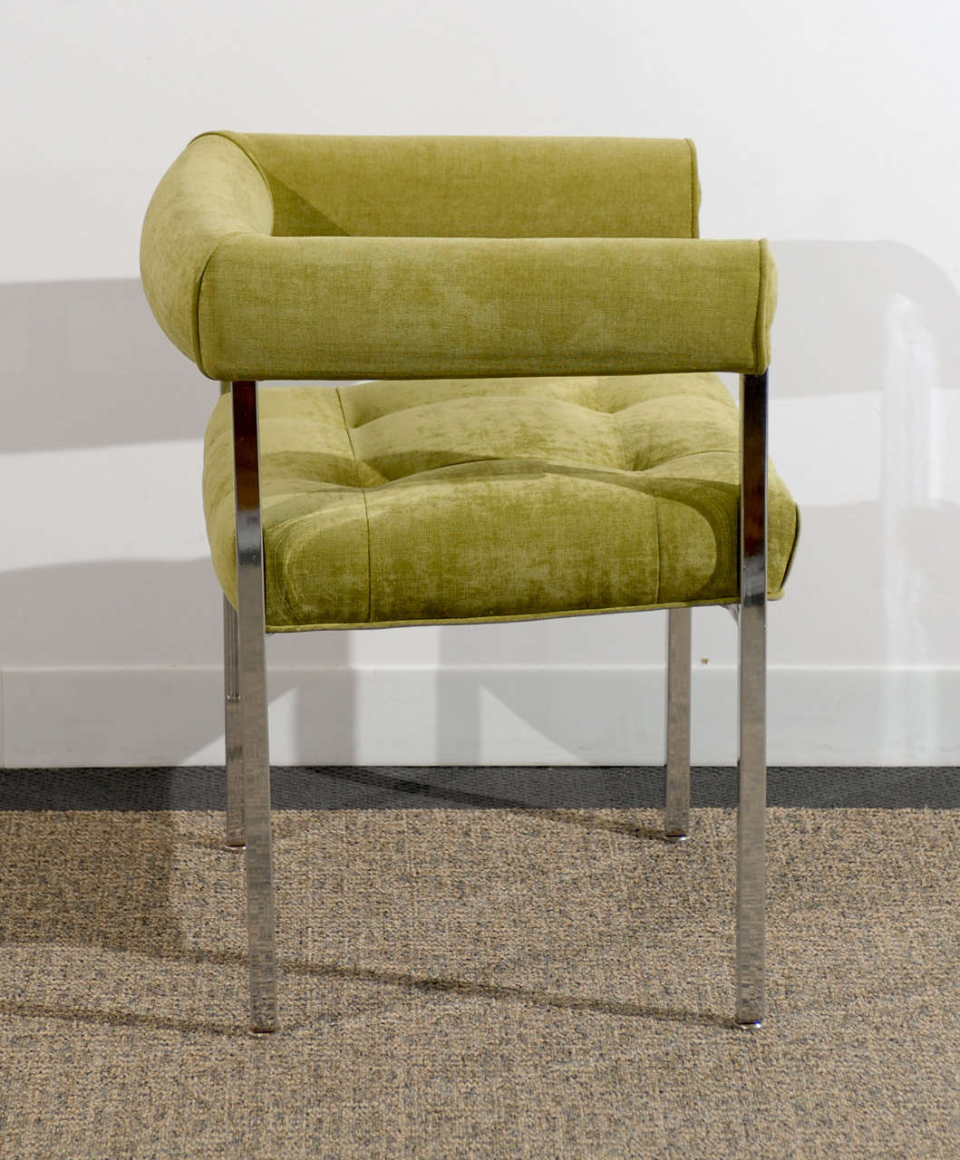 Late 20th Century Beautiful Milo Baughman Style Chrome Armchairs in Lime Chenille For Sale
