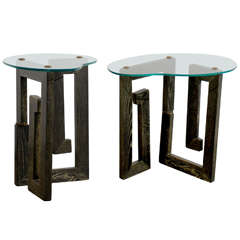 Pair of Cerused Greek Key Tables in the Style of James Mont