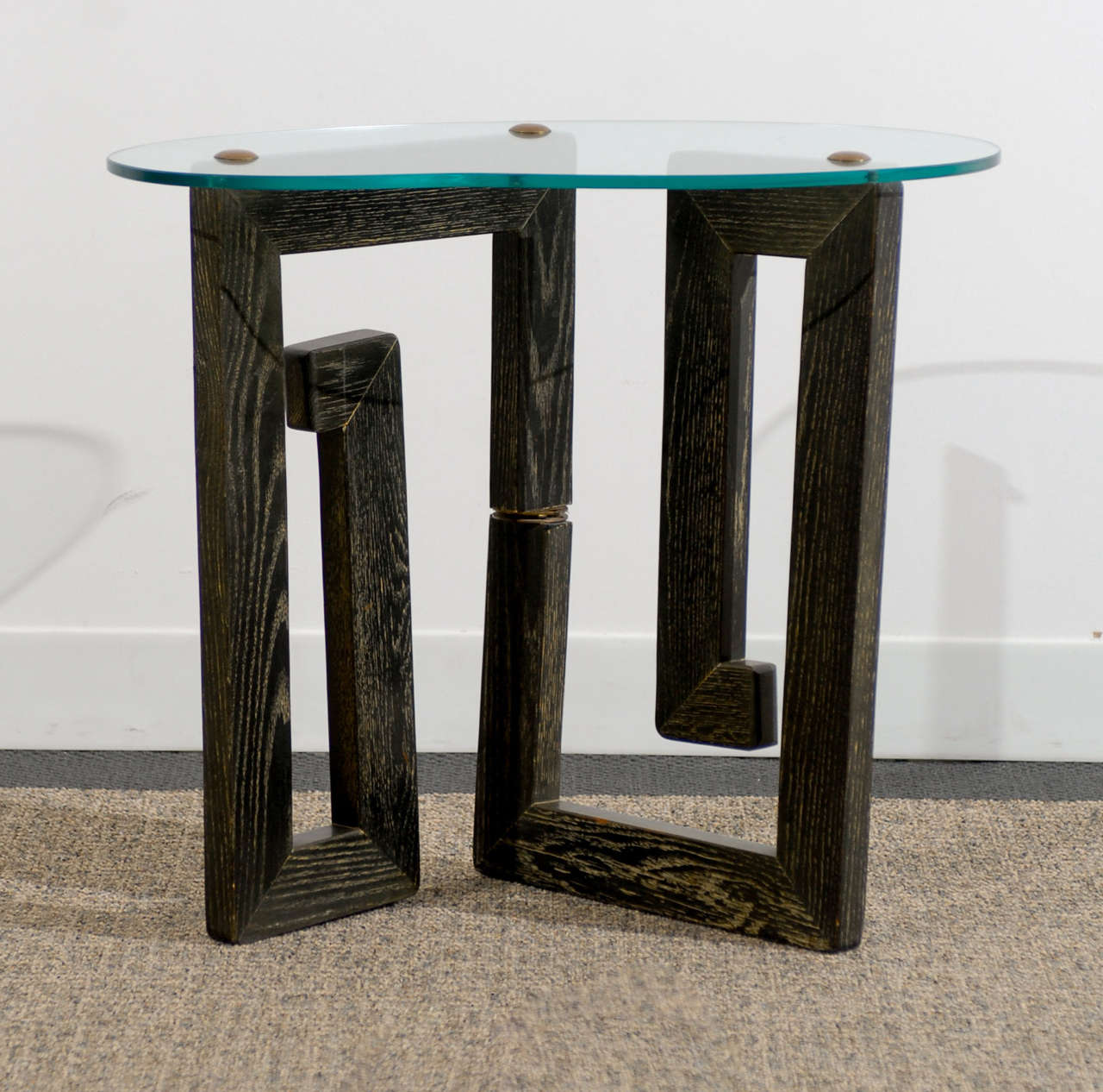 Pair of Cerused Greek Key Tables in the Style of James Mont