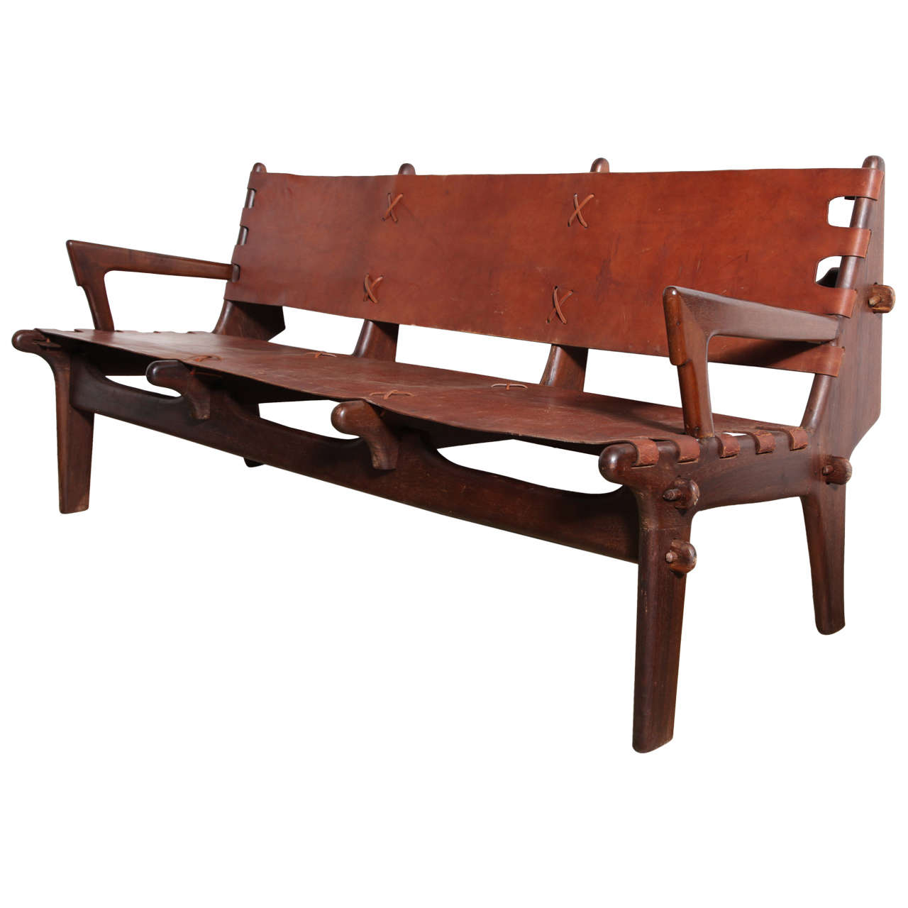 Angel Pazmino Dreisitzer-Sofa aus Palisanderholz und Leder, hergestellt in Equador, 1960er Jahre