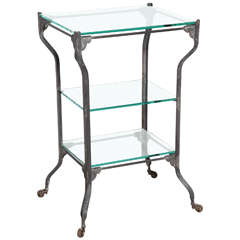 Antique circa 1920 rolling Steel & Glass Etagere