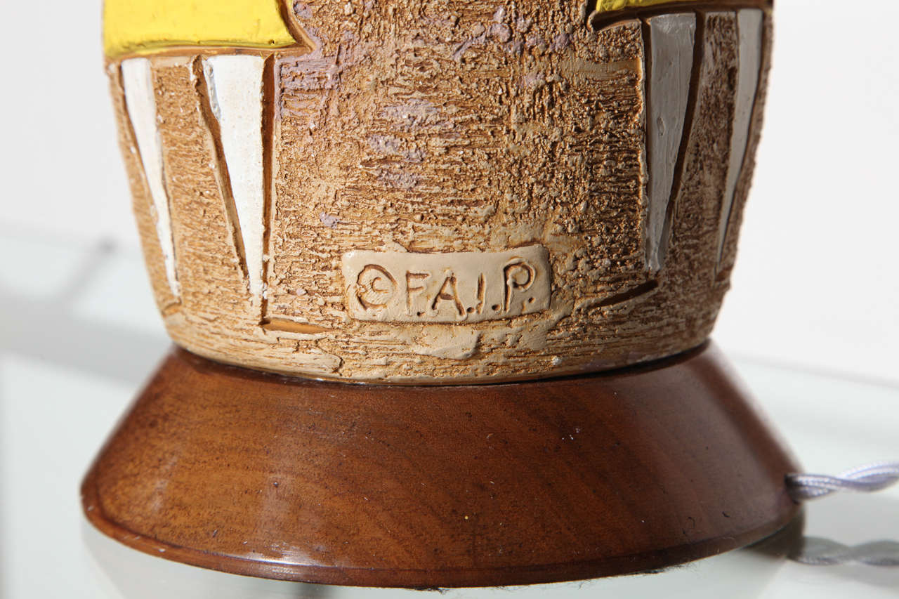 Substantial Frederick Weinberg FAIP Yellow & Beige Figurative Table Lamp, 1950s For Sale 1
